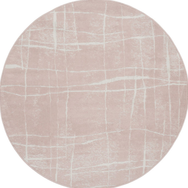 Homeroots 5' Pink And Ivory Abstract Geometric Round Rug  Polypropylene 552432