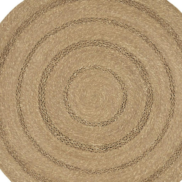 HomeRoots 5' Handmade Round Seagrass Area Rug - Natural & Brown for Indoor/Outdoor Use, Durable & Low Profile 552434
