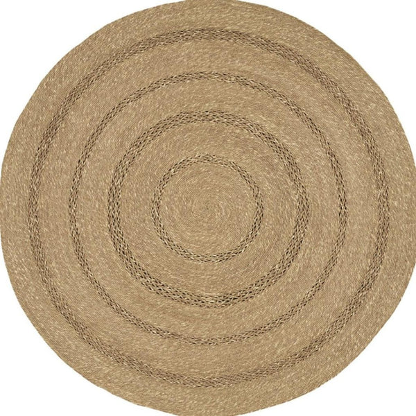 HomeRoots 5' Handmade Round Seagrass Area Rug - Natural & Brown for Indoor/Outdoor Use, Durable & Low Profile 552434