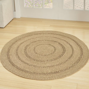 HomeRoots 5' Handmade Round Seagrass Area Rug - Natural & Brown for Indoor/Outdoor Use, Durable & Low Profile 552434