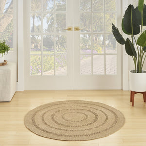 HomeRoots 5' Handmade Round Seagrass Area Rug - Natural & Brown for Indoor/Outdoor Use, Durable & Low Profile 552434