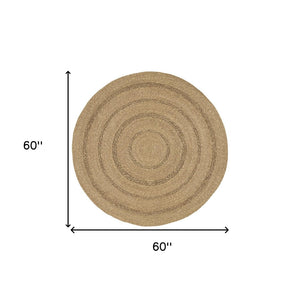 HomeRoots 5' Handmade Round Seagrass Area Rug - Natural & Brown for Indoor/Outdoor Use, Durable & Low Profile 552434