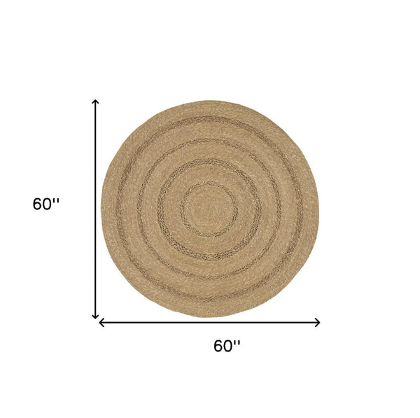 HomeRoots 5' Handmade Round Seagrass Area Rug - Natural & Brown for Indoor/Outdoor Use, Durable & Low Profile 552434
