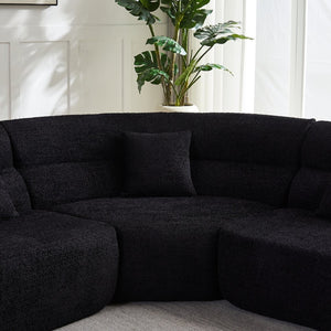 English Elm [video]123.2 Inch Chenille Modular Sectional Sofa Four Seat Cloud Cushion Living Room Black W3505S00061