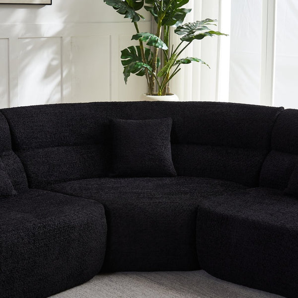 English Elm [video]123.2 Inch Chenille Modular Sectional Sofa Four Seat Cloud Cushion Living Room Black W3505S00061