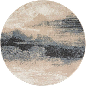 Homeroots 4' Gray Black And Beige Abstract Round Rug  Polyester 552462