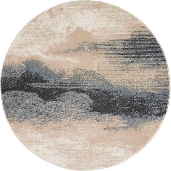 Homeroots 4' Gray Black And Beige Abstract Round Rug  Polyester 552462