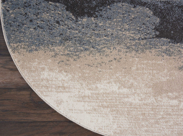 Homeroots 4' Gray Black And Beige Abstract Round Rug  Polyester 552462