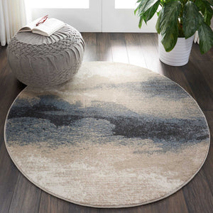 Homeroots 4' Gray Black And Beige Abstract Round Rug  Polyester 552462