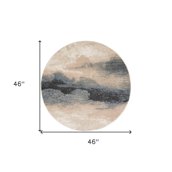 Homeroots 4' Gray Black And Beige Abstract Round Rug  Polyester 552462