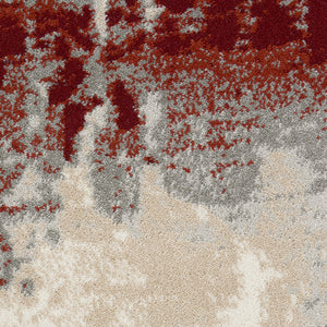 Homeroots 4' Ivory Red And Gray Abstract Round Rug  Polyester 552465