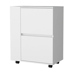 HomeRoots 26" White Wood Rolling Bar Cart - Sleek, Versatile Design with Storage & Smooth Wheels for Entertaining 552467