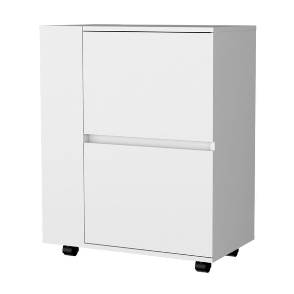 HomeRoots 26" White Wood Rolling Bar Cart - Sleek, Versatile Design with Storage & Smooth Wheels for Entertaining 552467