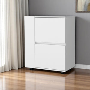 HomeRoots 26" White Wood Rolling Bar Cart - Sleek, Versatile Design with Storage & Smooth Wheels for Entertaining 552467