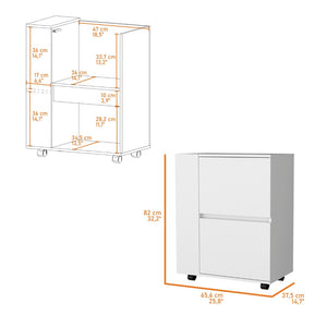 HomeRoots 26" White Wood Rolling Bar Cart - Sleek, Versatile Design with Storage & Smooth Wheels for Entertaining 552467
