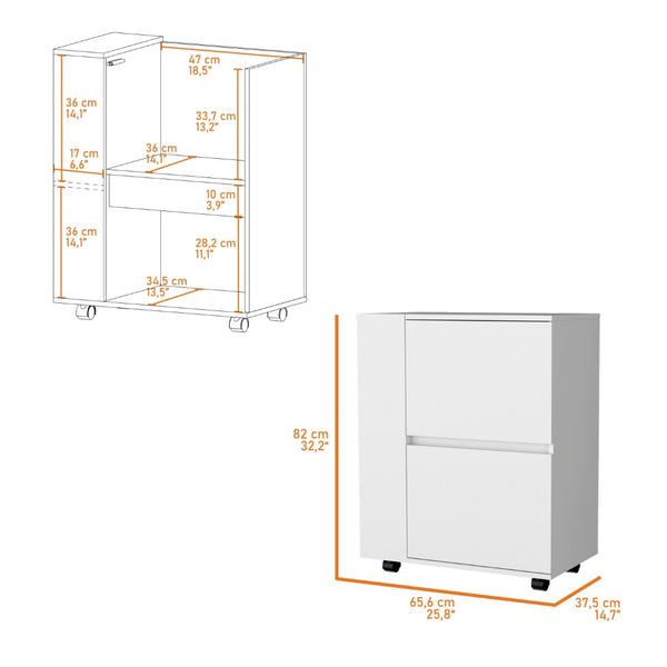 HomeRoots 26" White Wood Rolling Bar Cart - Sleek, Versatile Design with Storage & Smooth Wheels for Entertaining 552467