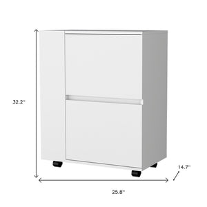 HomeRoots 26" White Wood Rolling Bar Cart - Sleek, Versatile Design with Storage & Smooth Wheels for Entertaining 552467