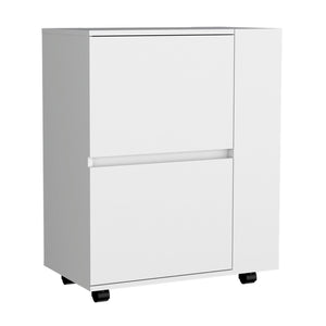 HomeRoots 26" White Wood Rolling Bar Cart - Sleek, Versatile Design with Storage & Smooth Wheels for Entertaining 552467