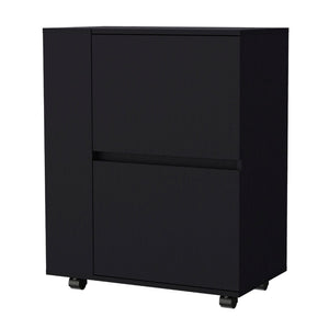 HomeRoots 26" Black Wood Rolling Bar Cart - Sleek Mobile Beverage Station with Storage for Stylish Entertaining 552468