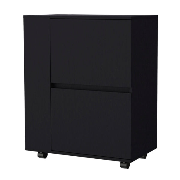 HomeRoots 26" Black Wood Rolling Bar Cart - Sleek Mobile Beverage Station with Storage for Stylish Entertaining 552468