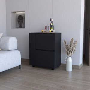 HomeRoots 26" Black Wood Rolling Bar Cart - Sleek Mobile Beverage Station with Storage for Stylish Entertaining 552468