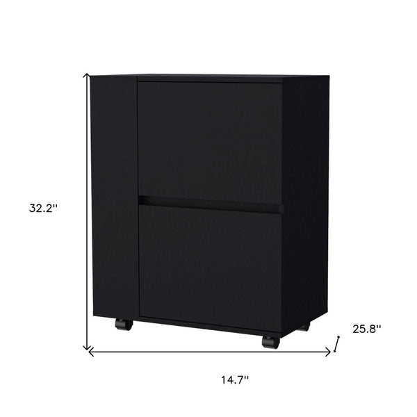 HomeRoots 26" Black Wood Rolling Bar Cart - Sleek Mobile Beverage Station with Storage for Stylish Entertaining 552468