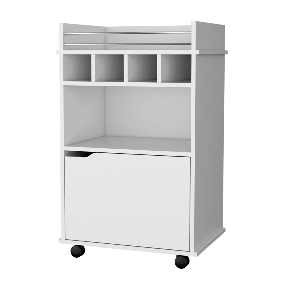 HomeRoots 22" White Wood Rolling Bar Cart – Stylish Wine Storage & Modern Entertaining Solution for Small Spaces 552469