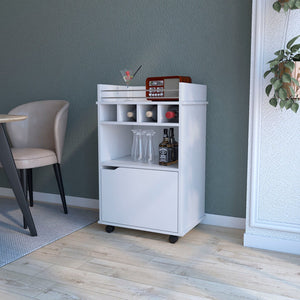 HomeRoots 22" White Wood Rolling Bar Cart – Stylish Wine Storage & Modern Entertaining Solution for Small Spaces 552469