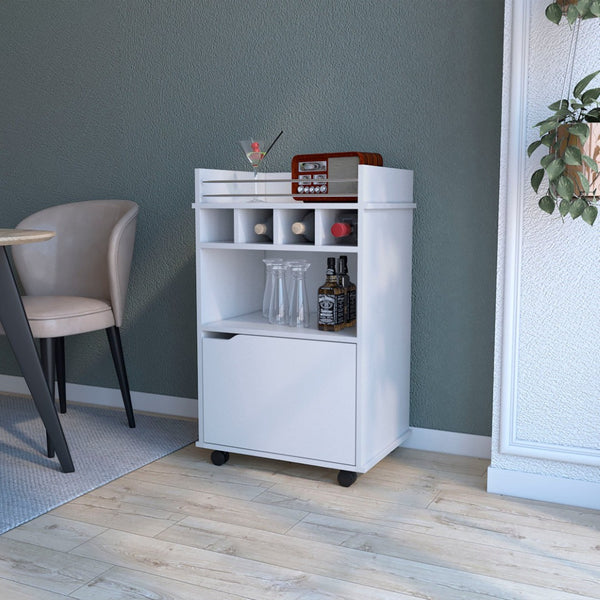 HomeRoots 22" White Wood Rolling Bar Cart – Stylish Wine Storage & Modern Entertaining Solution for Small Spaces 552469