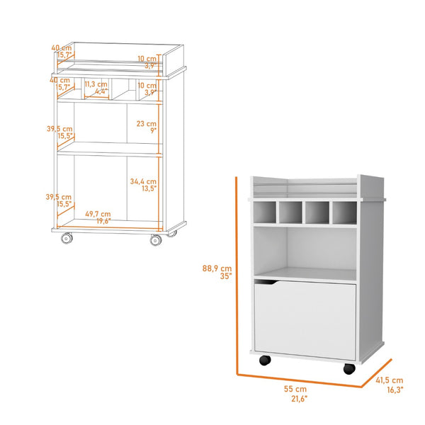 HomeRoots 22" White Wood Rolling Bar Cart – Stylish Wine Storage & Modern Entertaining Solution for Small Spaces 552469
