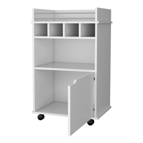 HomeRoots 22" White Wood Rolling Bar Cart – Stylish Wine Storage & Modern Entertaining Solution for Small Spaces 552469