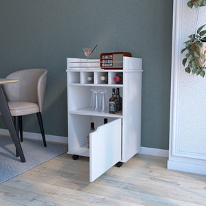 HomeRoots 22" White Wood Rolling Bar Cart – Stylish Wine Storage & Modern Entertaining Solution for Small Spaces 552469