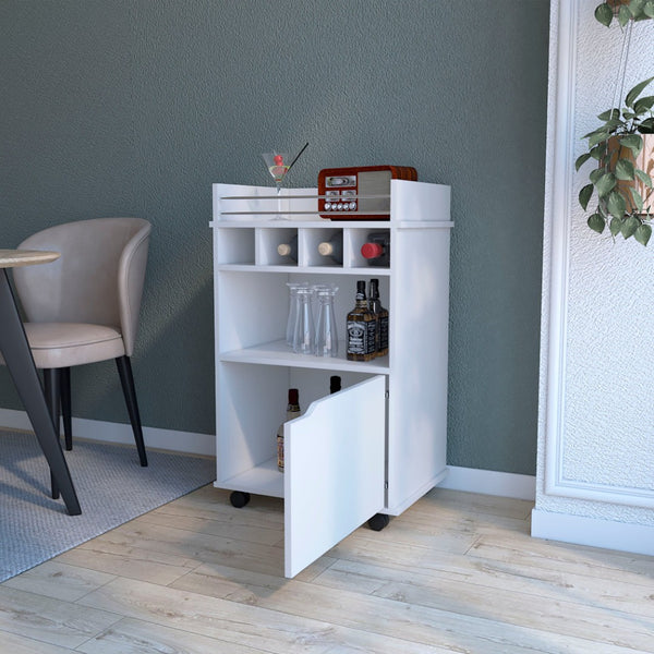 HomeRoots 22" White Wood Rolling Bar Cart – Stylish Wine Storage & Modern Entertaining Solution for Small Spaces 552469