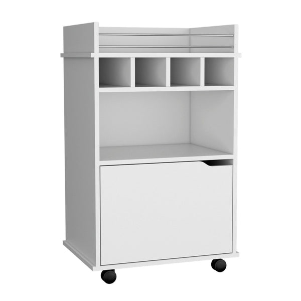 HomeRoots 22" White Wood Rolling Bar Cart – Stylish Wine Storage & Modern Entertaining Solution for Small Spaces 552469