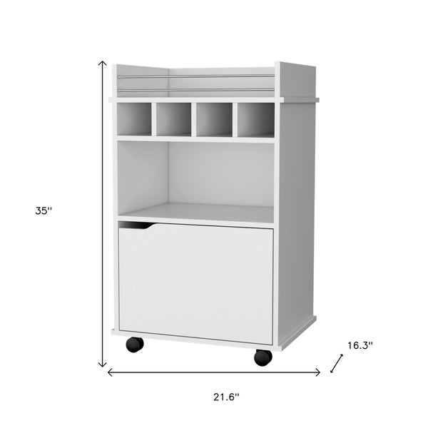 HomeRoots 22" White Wood Rolling Bar Cart – Stylish Wine Storage & Modern Entertaining Solution for Small Spaces 552469