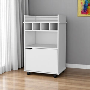 HomeRoots 22" White Wood Rolling Bar Cart – Stylish Wine Storage & Modern Entertaining Solution for Small Spaces 552469