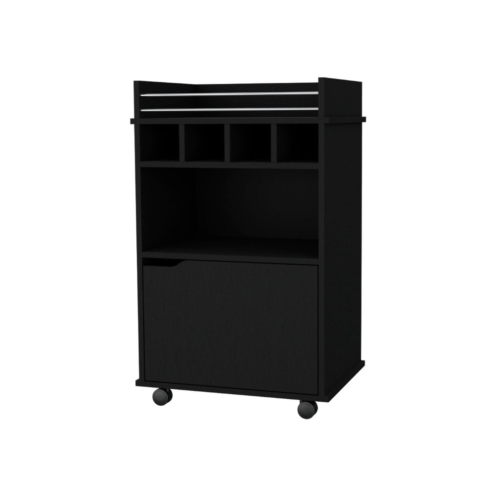HomeRoots 22" Black Wood Rolling Bar Cart - Stylish Mobile Beverage Station with Wine Storage & Cabinets 552470