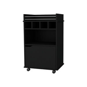 HomeRoots 22" Black Wood Rolling Bar Cart - Stylish Mobile Beverage Station with Wine Storage & Cabinets 552470