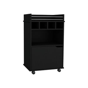 HomeRoots 22" Black Wood Rolling Bar Cart - Stylish Mobile Beverage Station with Wine Storage & Cabinets 552470