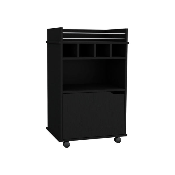 HomeRoots 22" Black Wood Rolling Bar Cart - Stylish Mobile Beverage Station with Wine Storage & Cabinets 552470