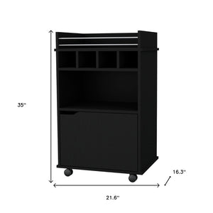 HomeRoots 22" Black Wood Rolling Bar Cart - Stylish Mobile Beverage Station with Wine Storage & Cabinets 552470
