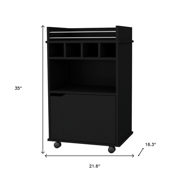 HomeRoots 22" Black Wood Rolling Bar Cart - Stylish Mobile Beverage Station with Wine Storage & Cabinets 552470