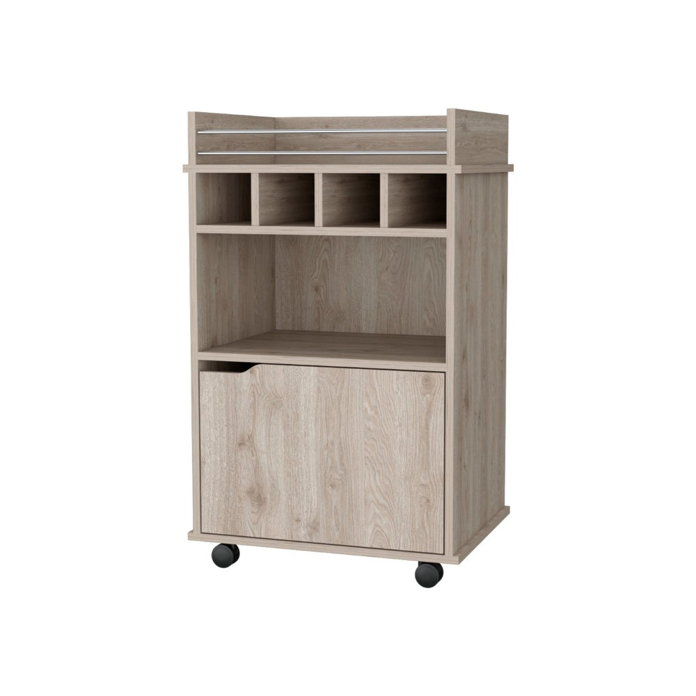 HomeRoots 22" Oak Wood Rolling Bar Cart – Stylish Wine Storage & Multi-Functional Serving Solution for Home 552471