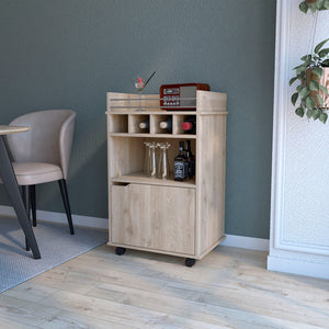HomeRoots 22" Oak Wood Rolling Bar Cart – Stylish Wine Storage & Multi-Functional Serving Solution for Home 552471