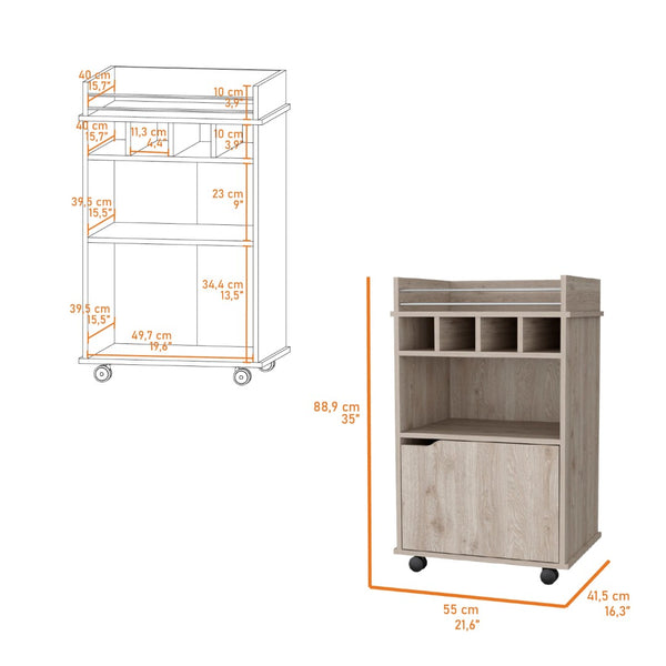 HomeRoots 22" Oak Wood Rolling Bar Cart – Stylish Wine Storage & Multi-Functional Serving Solution for Home 552471