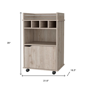 HomeRoots 22" Oak Wood Rolling Bar Cart – Stylish Wine Storage & Multi-Functional Serving Solution for Home 552471