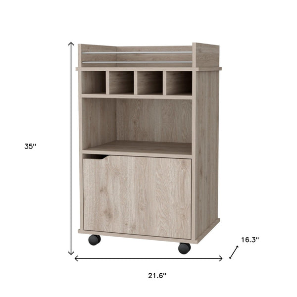 HomeRoots 22" Oak Wood Rolling Bar Cart – Stylish Wine Storage & Multi-Functional Serving Solution for Home 552471