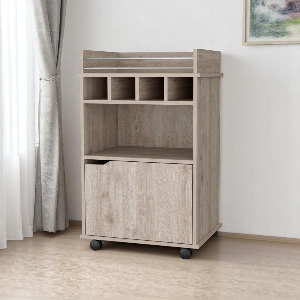 HomeRoots 22" Oak Wood Rolling Bar Cart – Stylish Wine Storage & Multi-Functional Serving Solution for Home 552471
