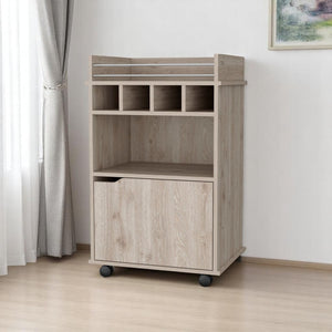 HomeRoots 22" Oak Wood Rolling Bar Cart – Stylish Wine Storage & Multi-Functional Serving Solution for Home 552471