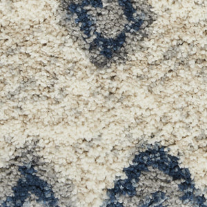 4 X 6 Geometric Shag Area Rug Ivory Blue Gray Polypropylene Non Slip Fringe